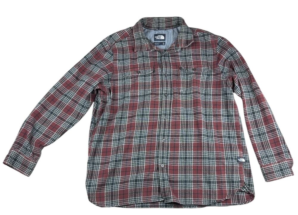 The North Face Men’s XL Plaid Flannel Shirt Burgundy Black Button Up Outdoor